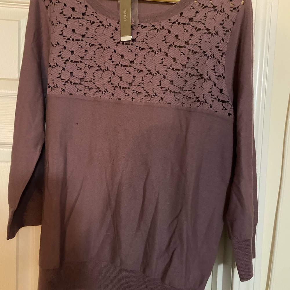 J. Crew Mauve Purple Crochet Yoke Knit Top